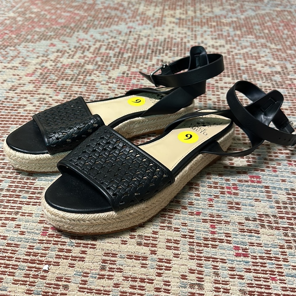 Vince Camuto Black Espadrille Shoes with Woven Design